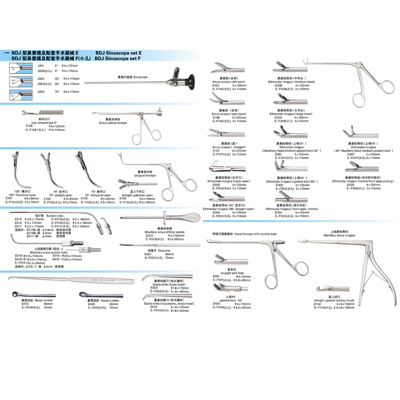 Complete set of endoscopic instruments for paranasal sinuses type E